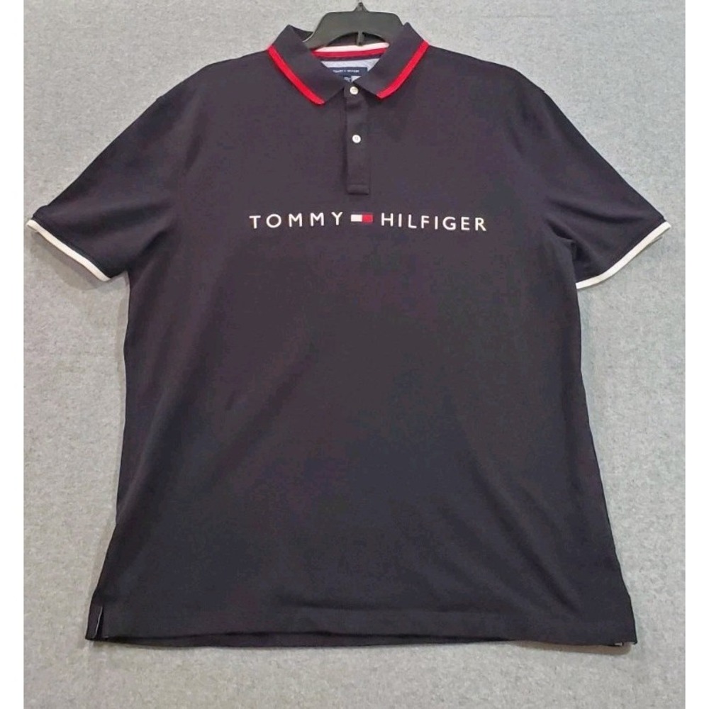 Tommy Hilfiger Men's Polo‎ Shirt XXL Black Short Sleeve Embroidered Logo Cotton